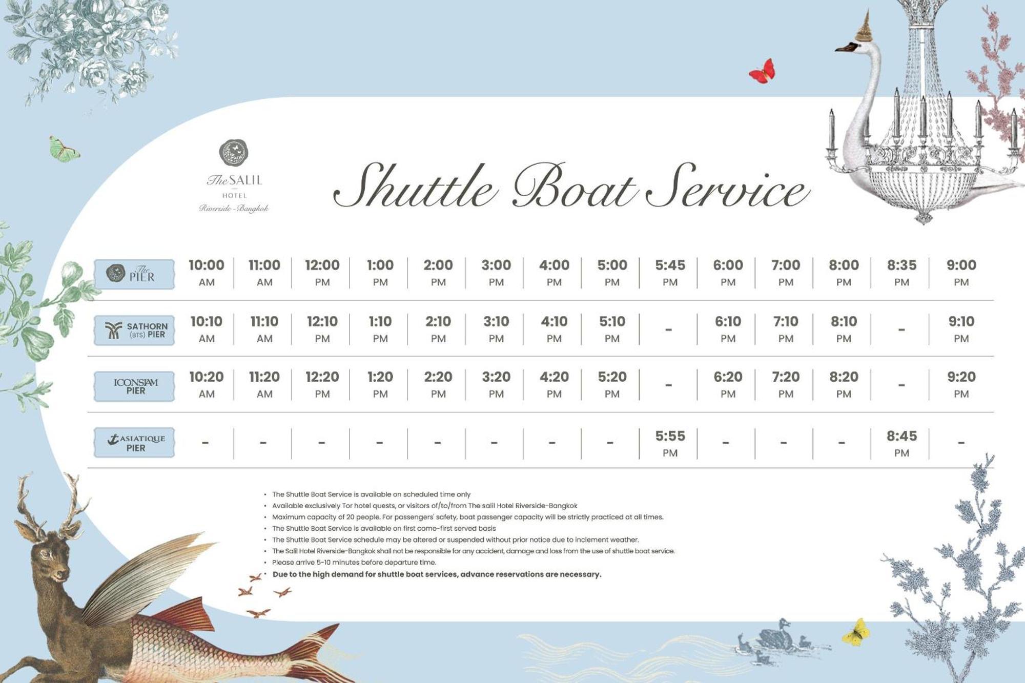 The Salil Hotel Riverside Bangkok Exteriér fotografie Shuttle boat service timetable